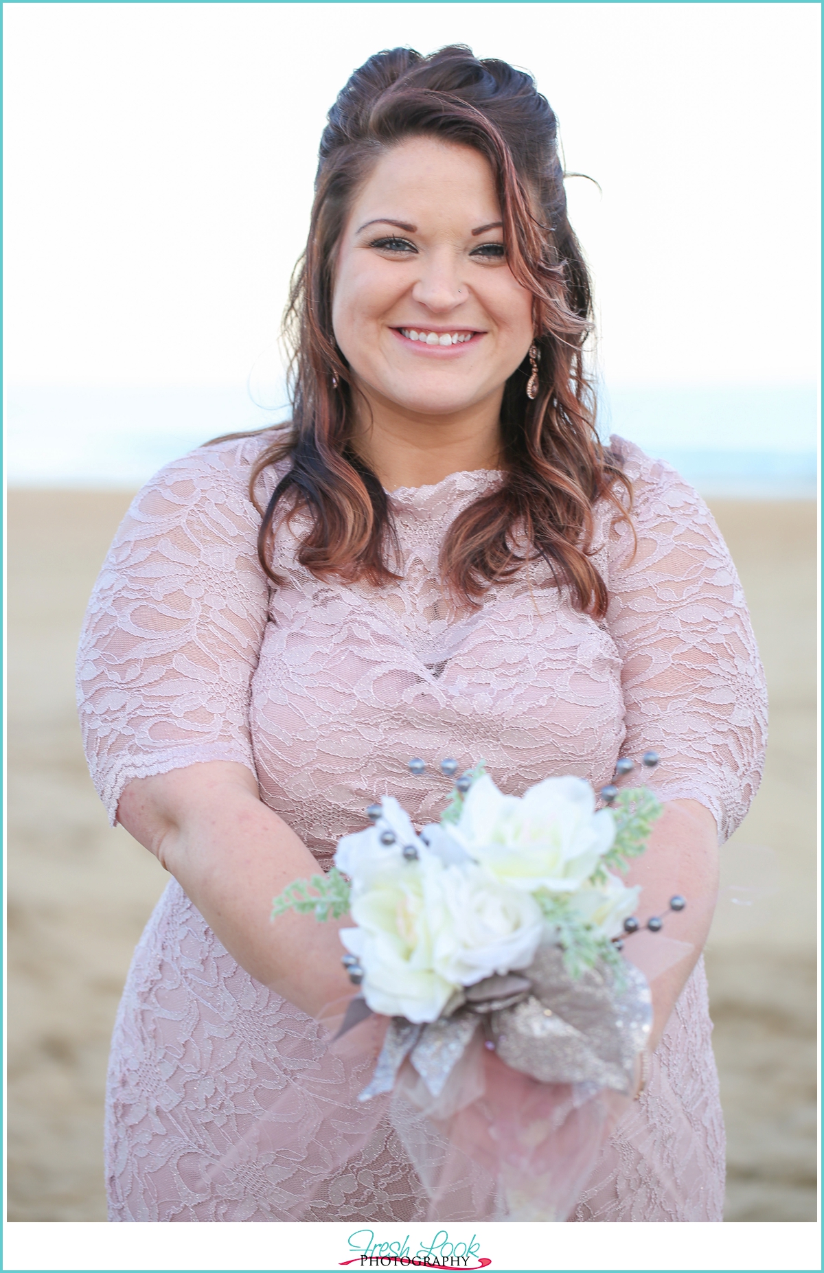 bride in pink wedding dress