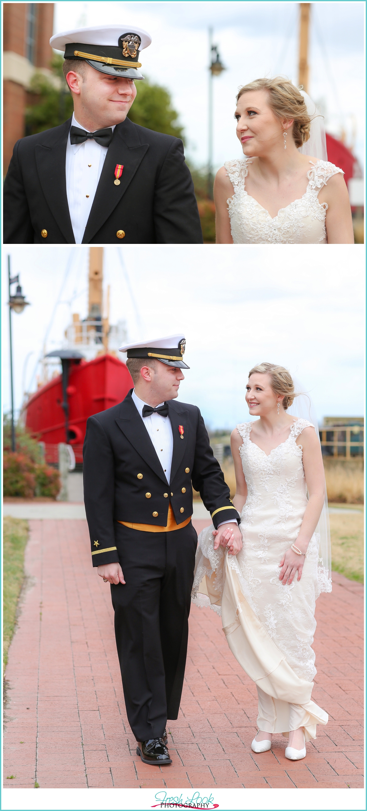 bride and groom walking hand in hand