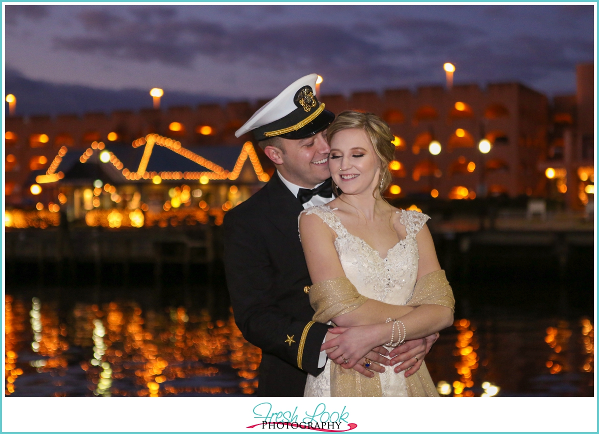 bride and groom snuggling