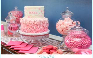 pink birthday cake and candy bar