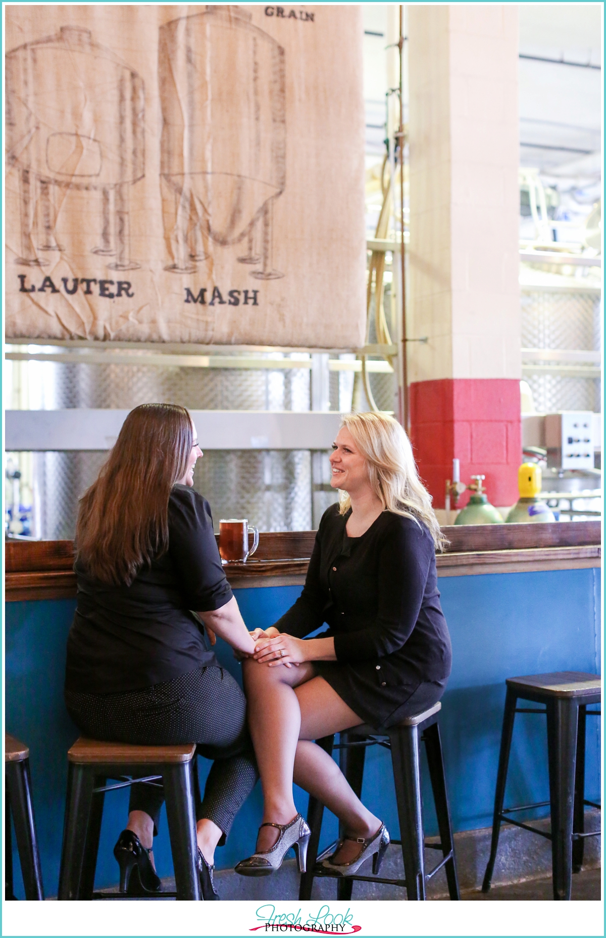 romantic brewery engagement shoot