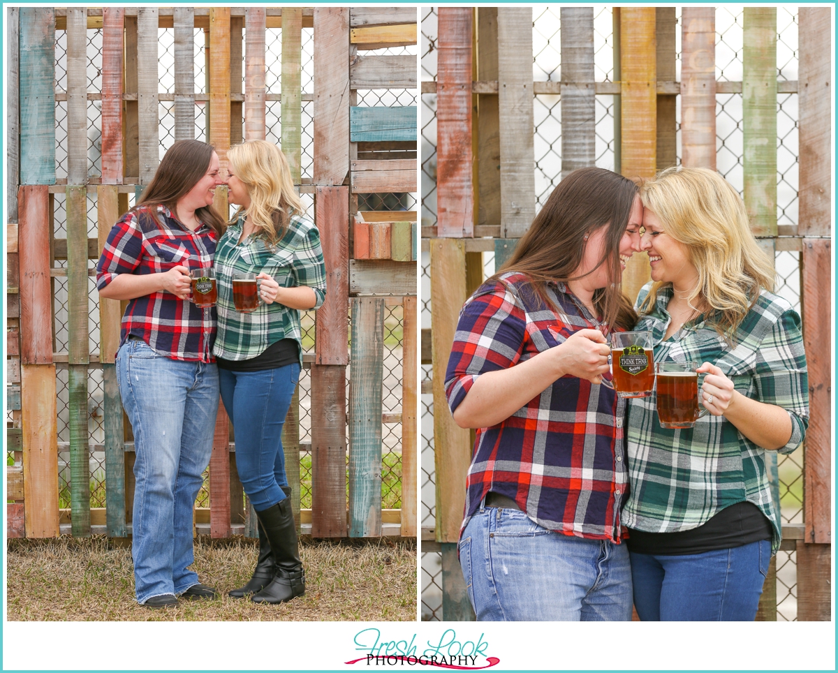 romantic engagement shoot with beer