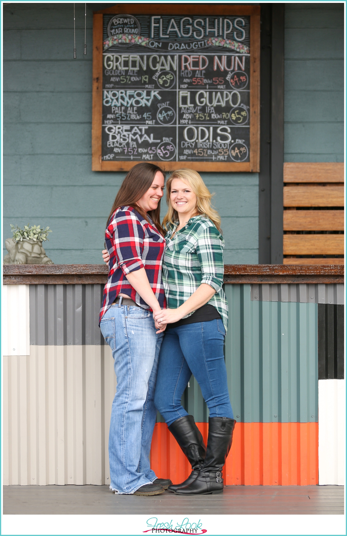 outdoor engagement session with beer