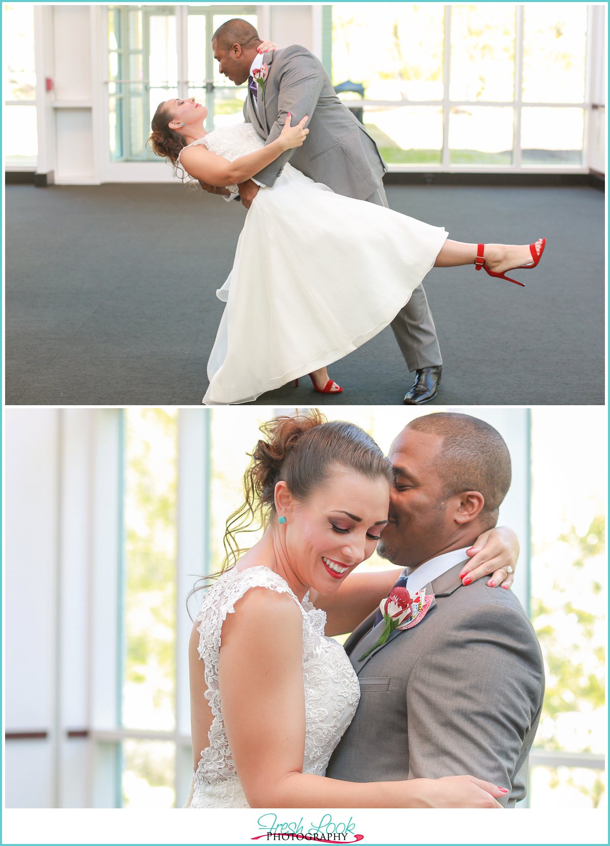 bride and groom snuggling