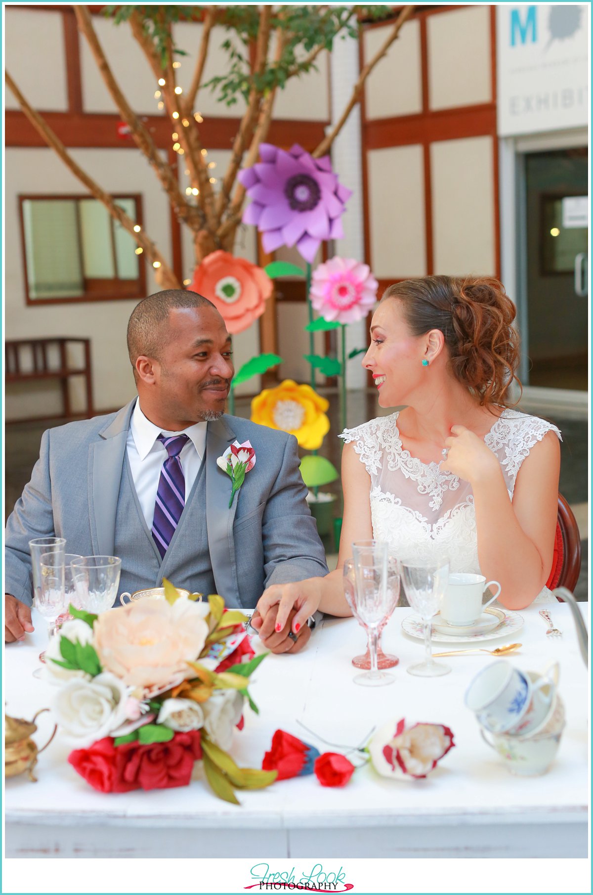 bride and groom sweetheart table