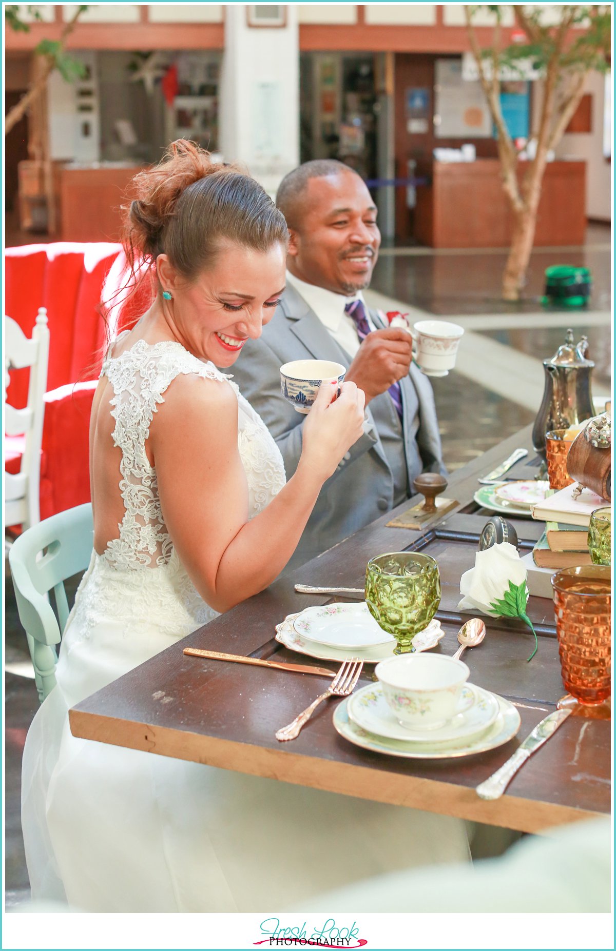 Alice in Wonderland bride and groom