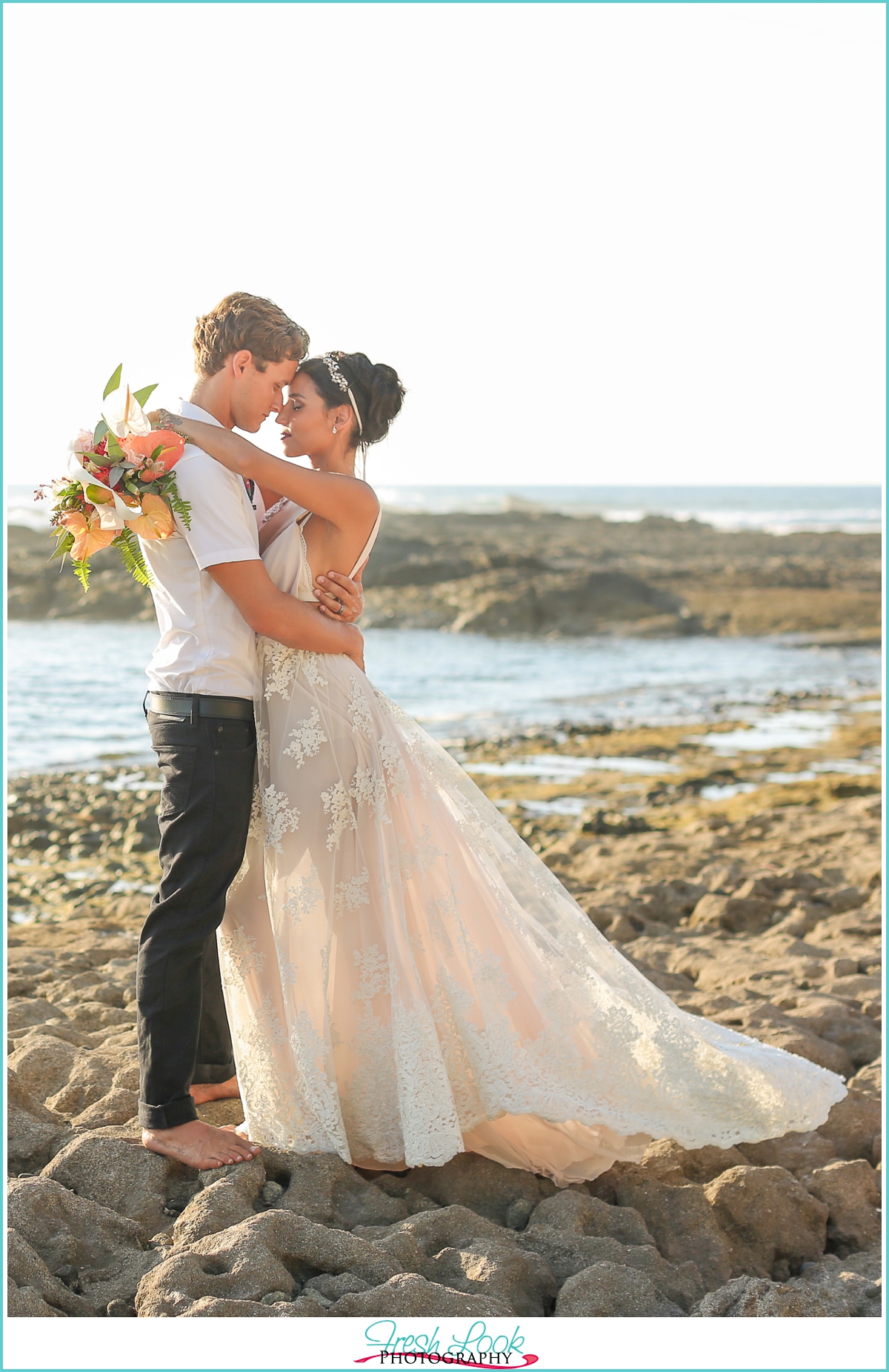 elegant bride and groom beach wedding