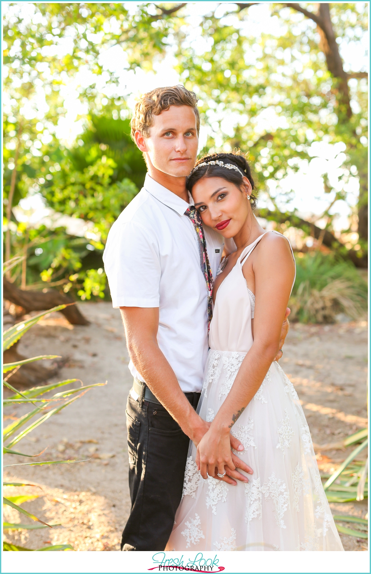 tropical bride and groom wedding