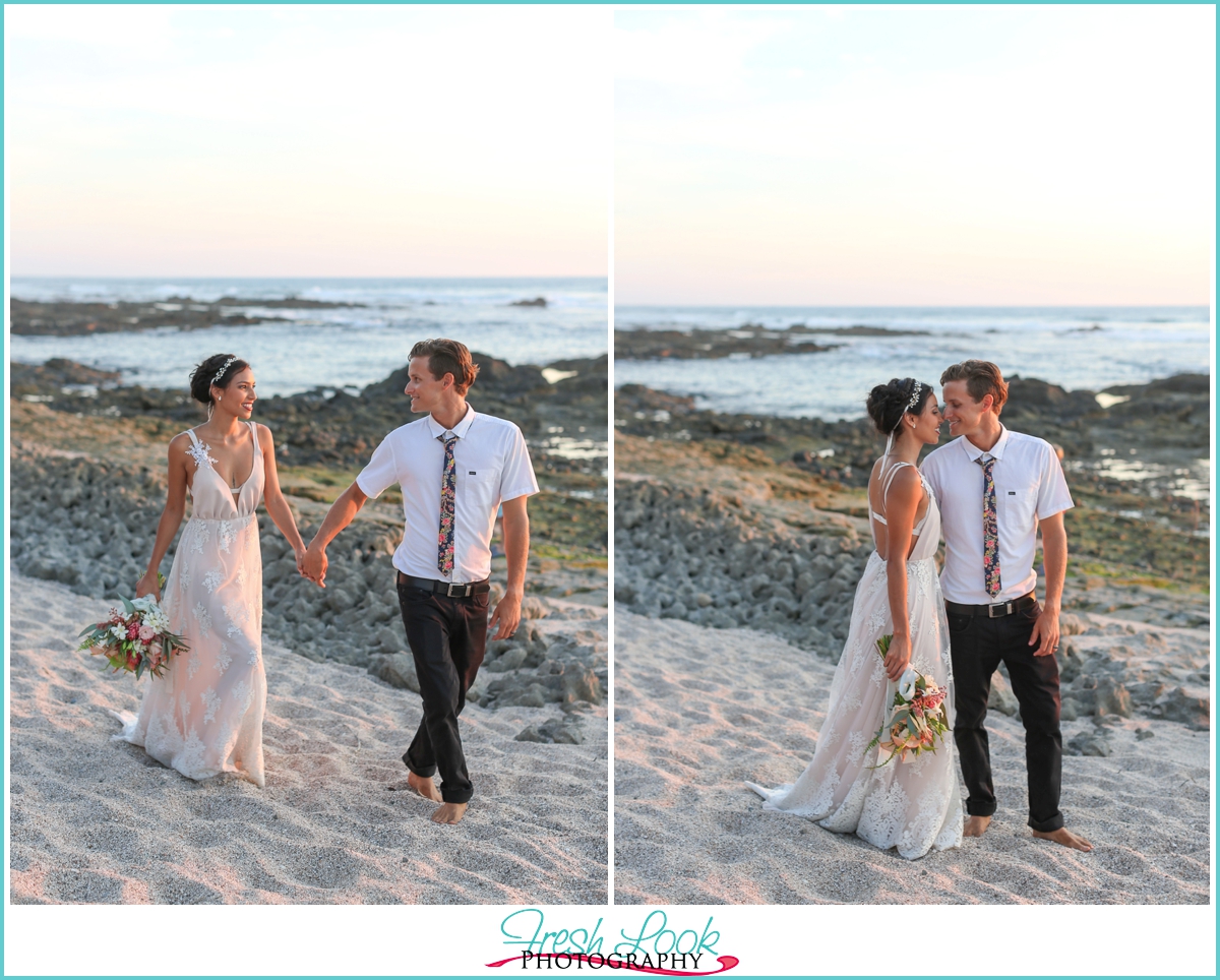 walking on the beach together