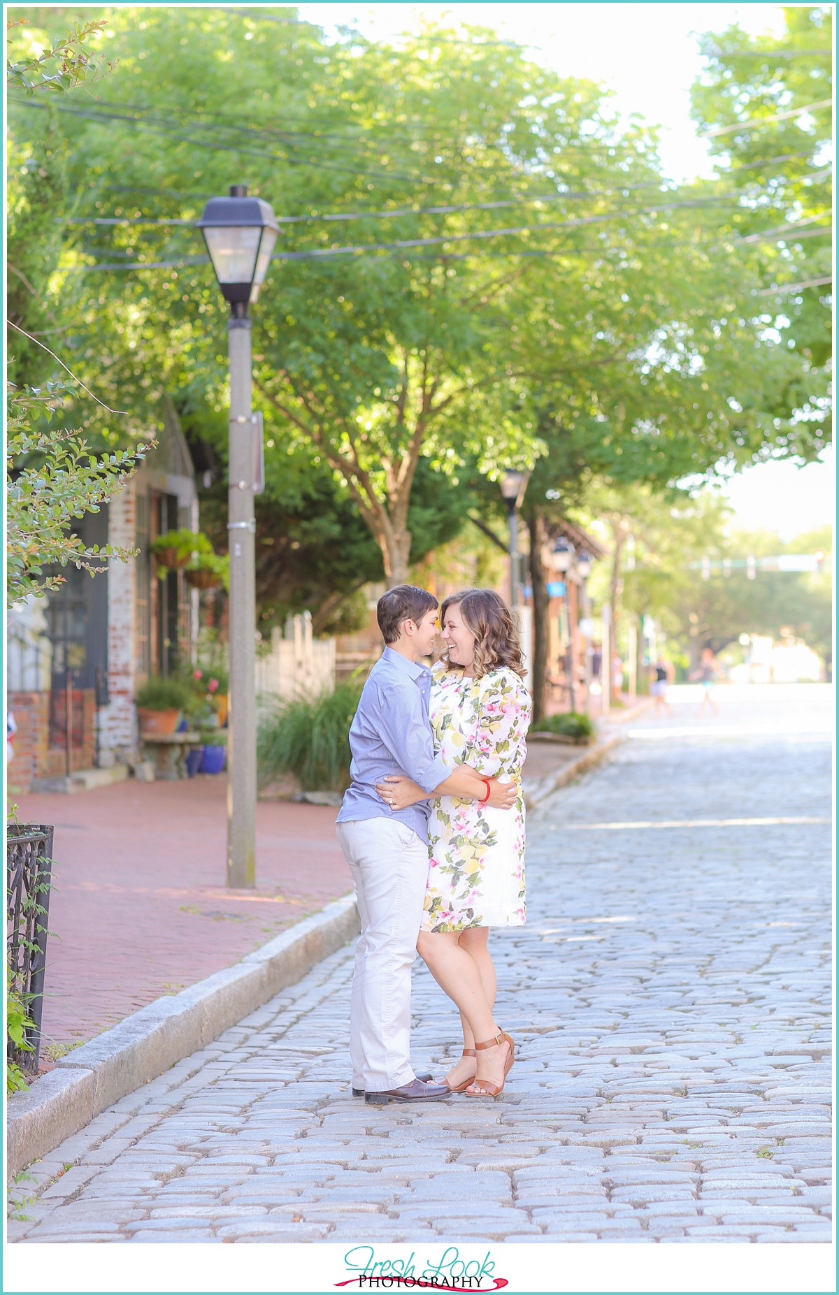 Norfolk engagement shoot with cobblestone streets