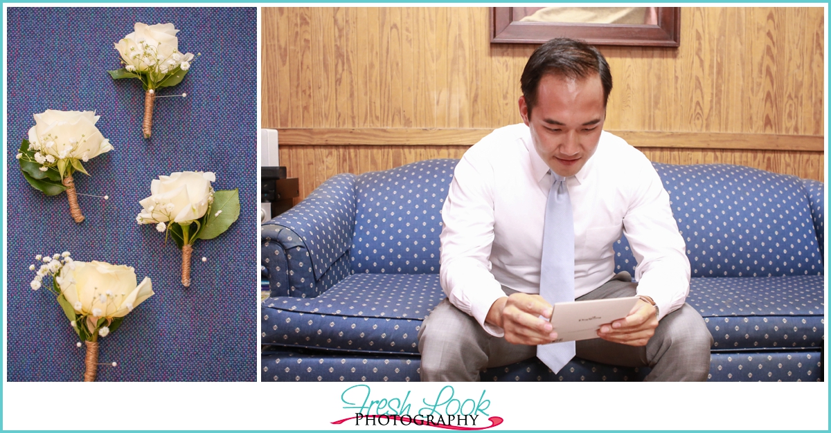 groom reading note from bride