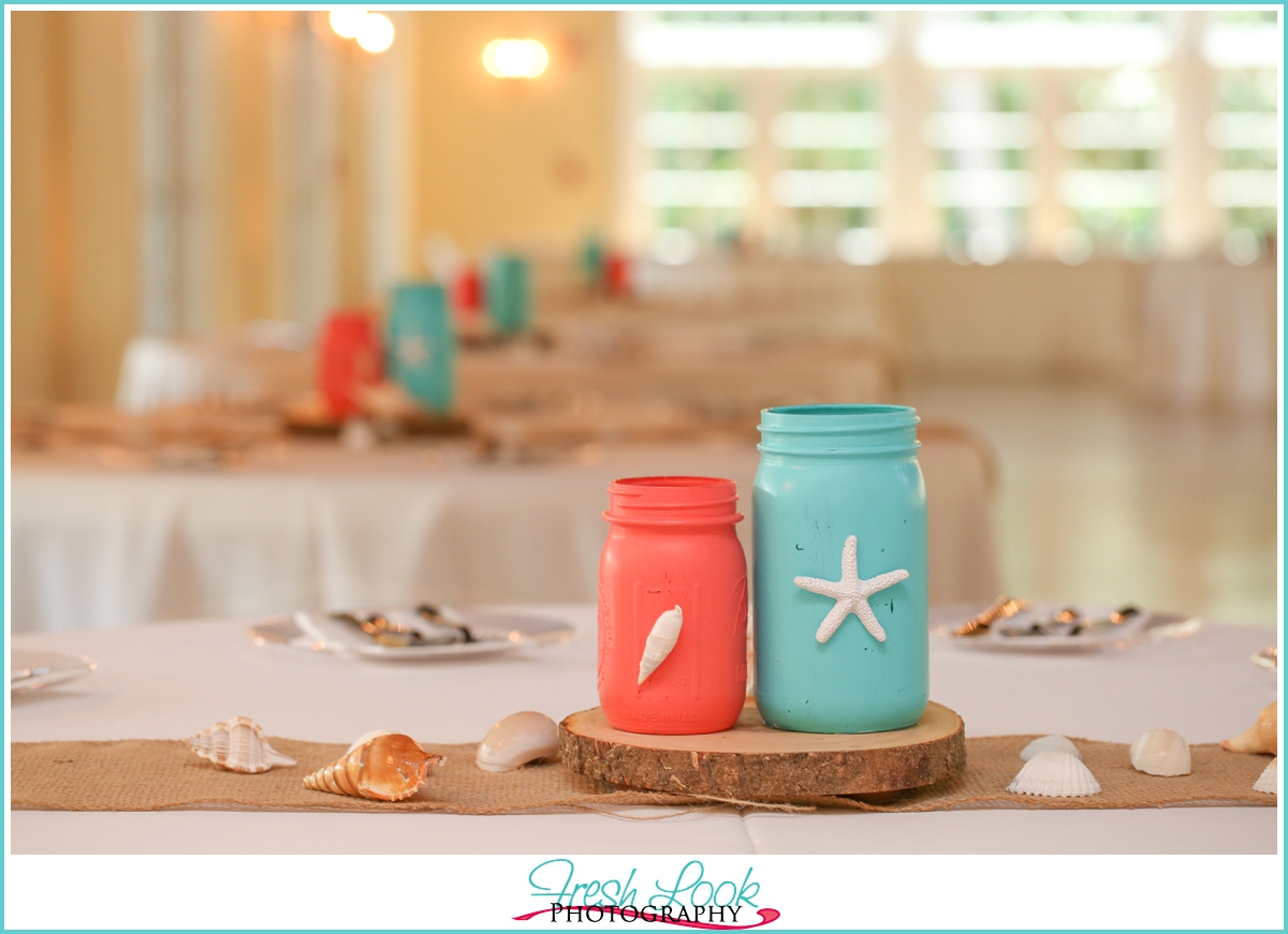 coral and teal beachy wedding decor