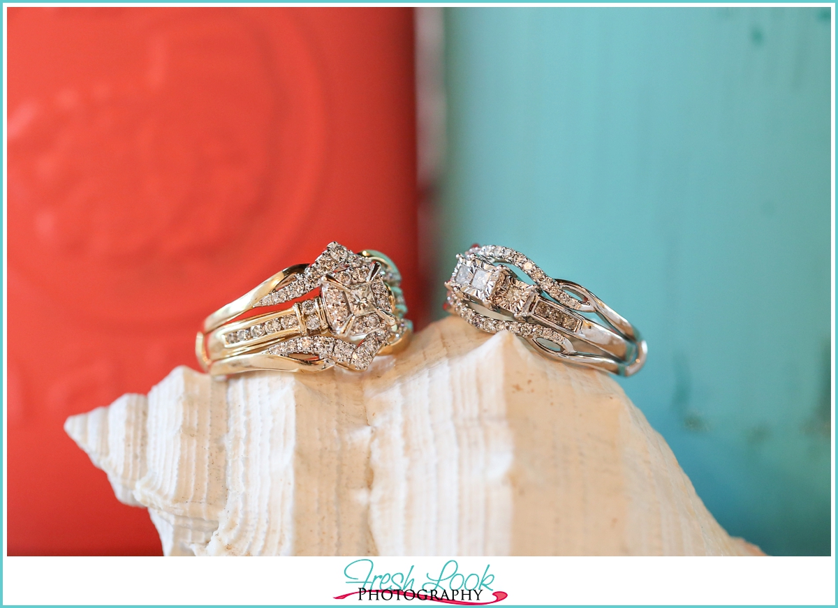 teal and coral wedding ring inspiration