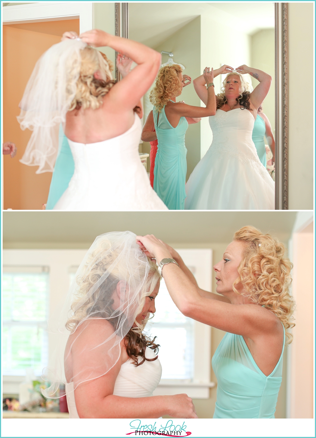 bride putting veil on