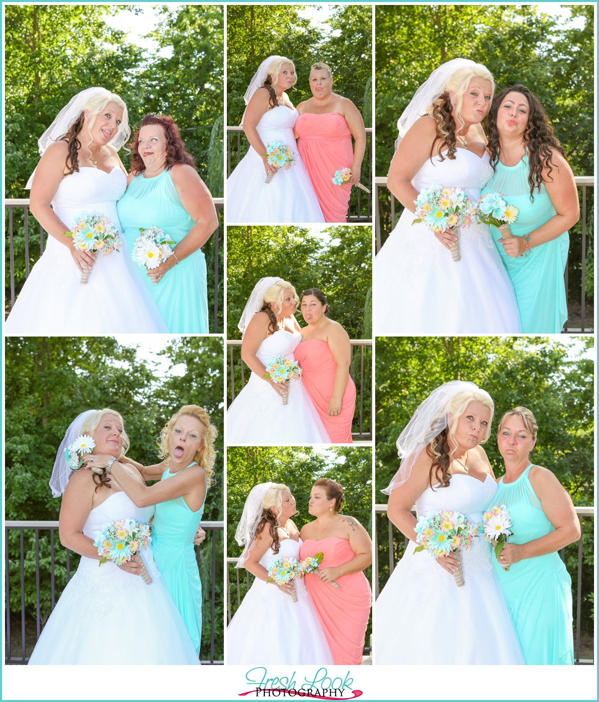 teal and coral bridesmaids dresses