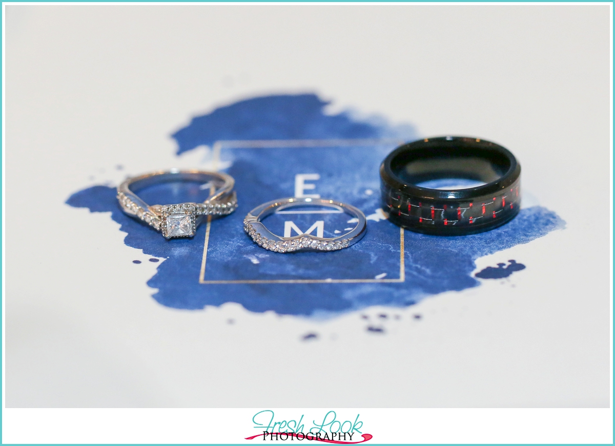 wedding rings and invitation