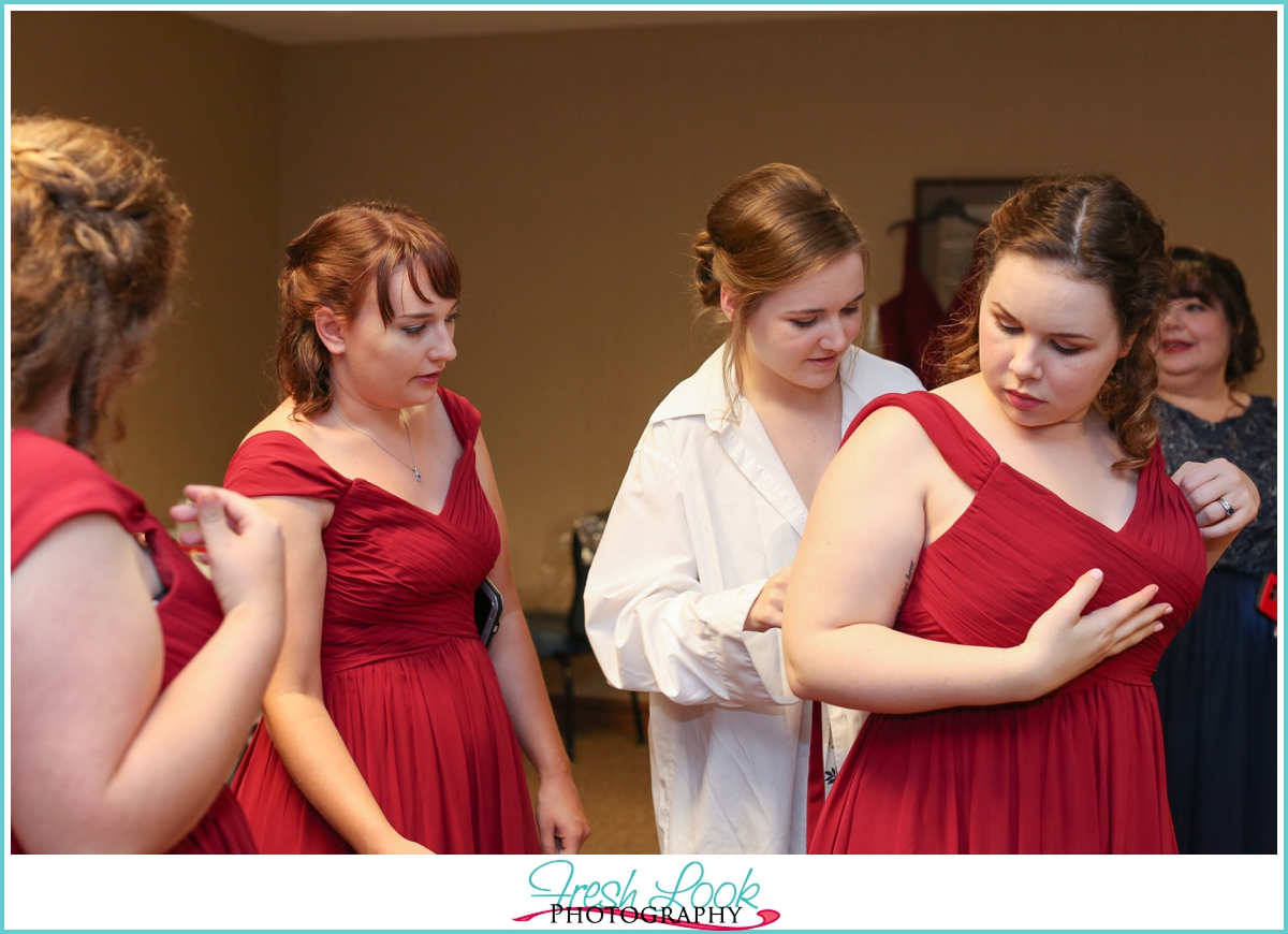 bridesmaids getting ready for the wedding