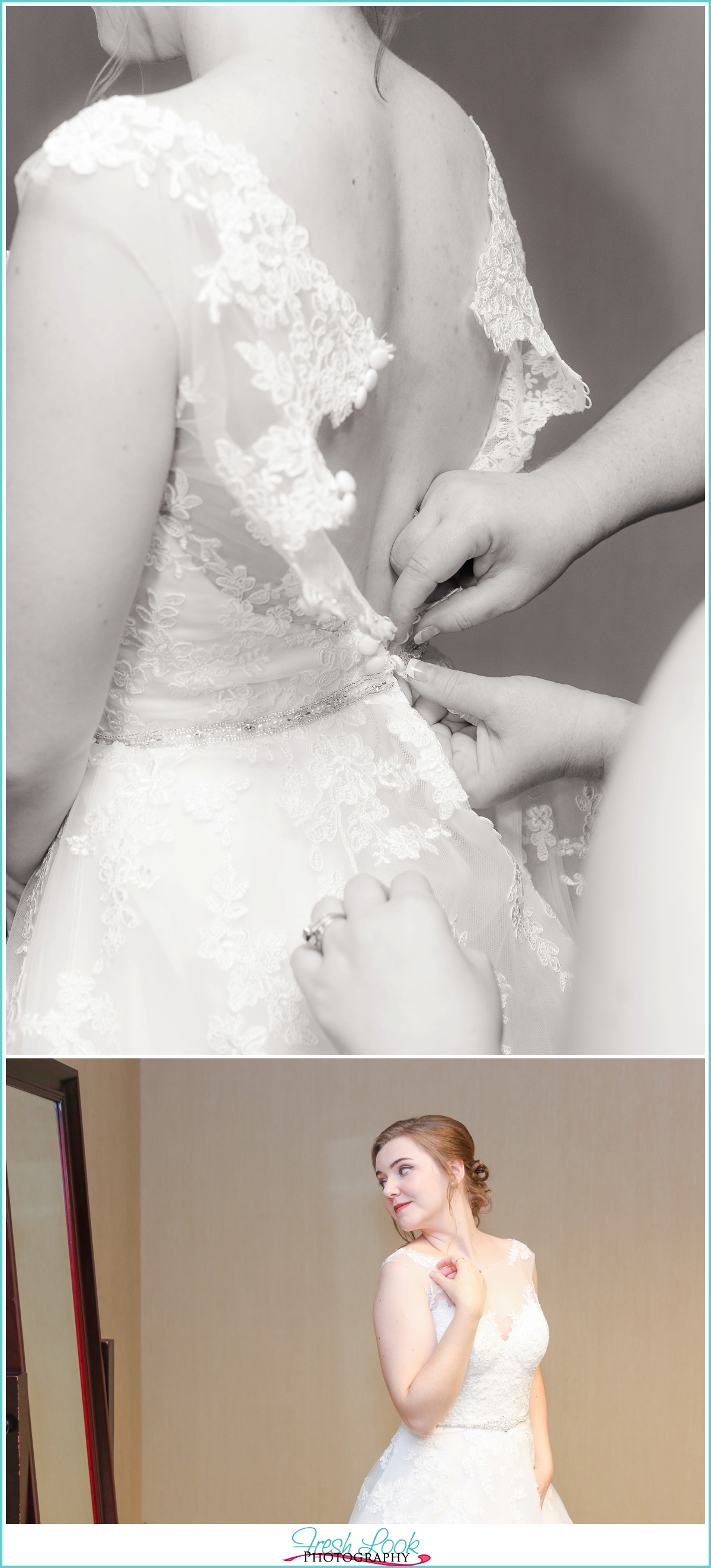 buttoning up the wedding dress
