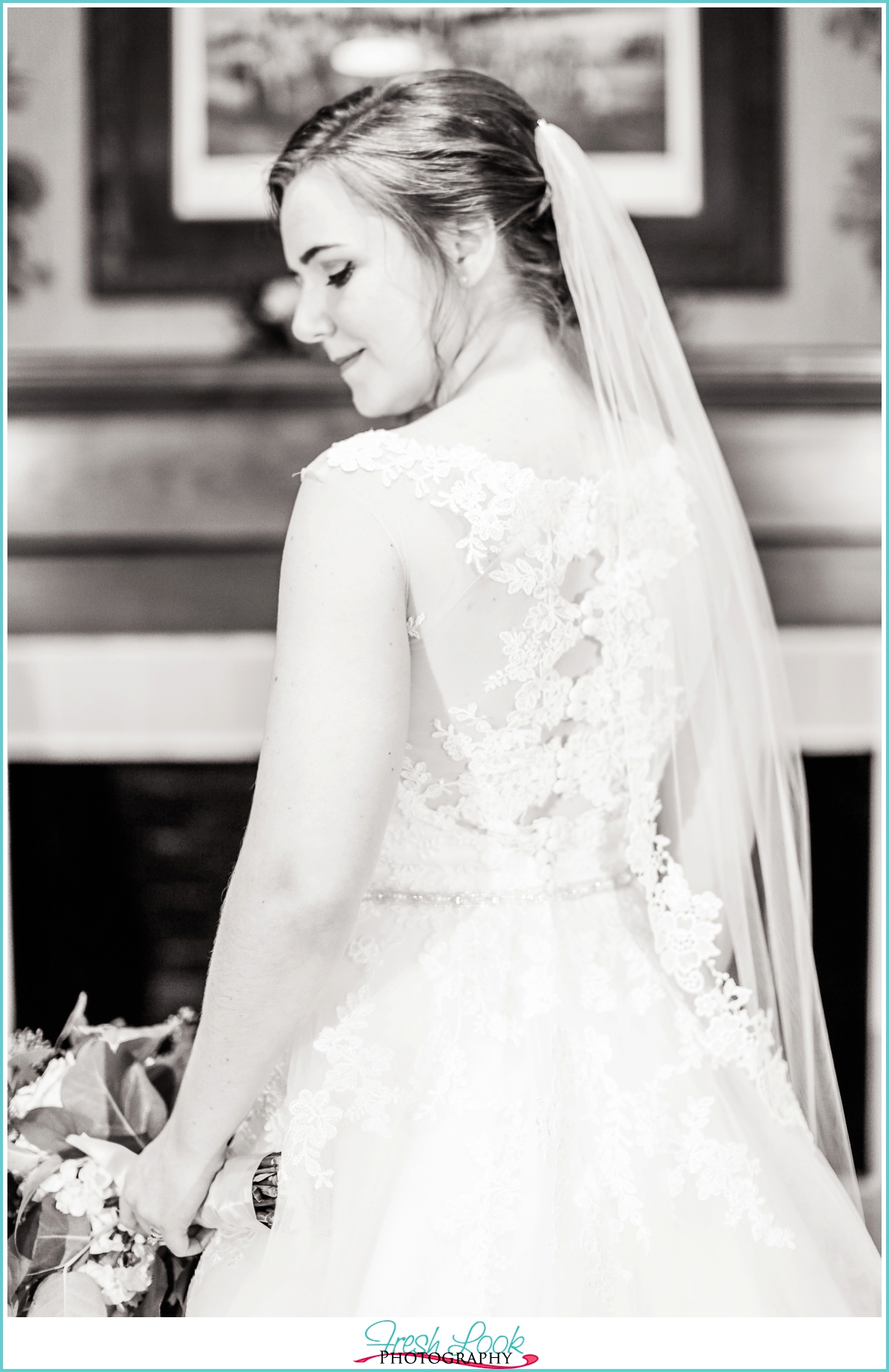 black and white bridal portrait