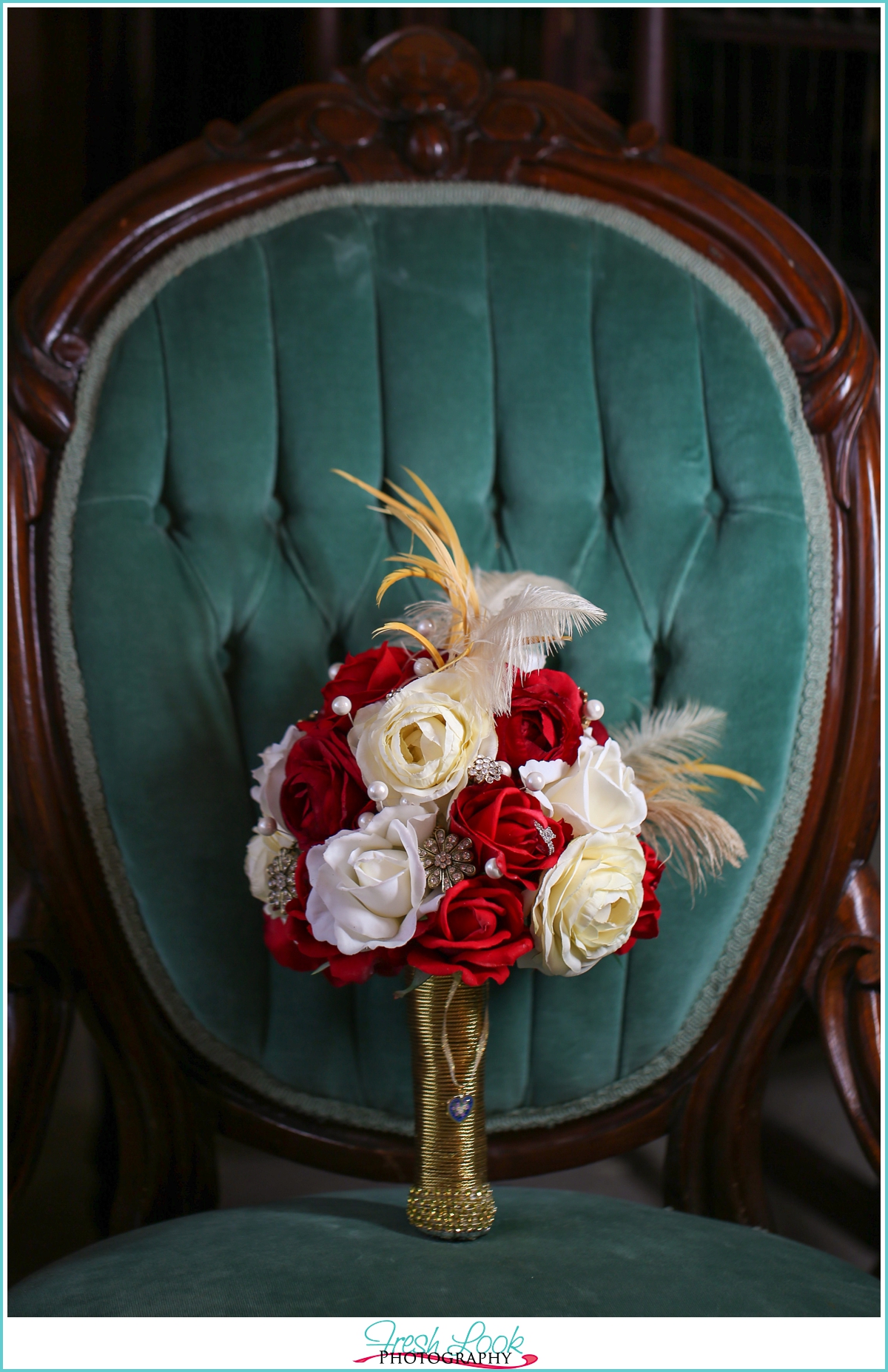 red and gold bridal bouquet