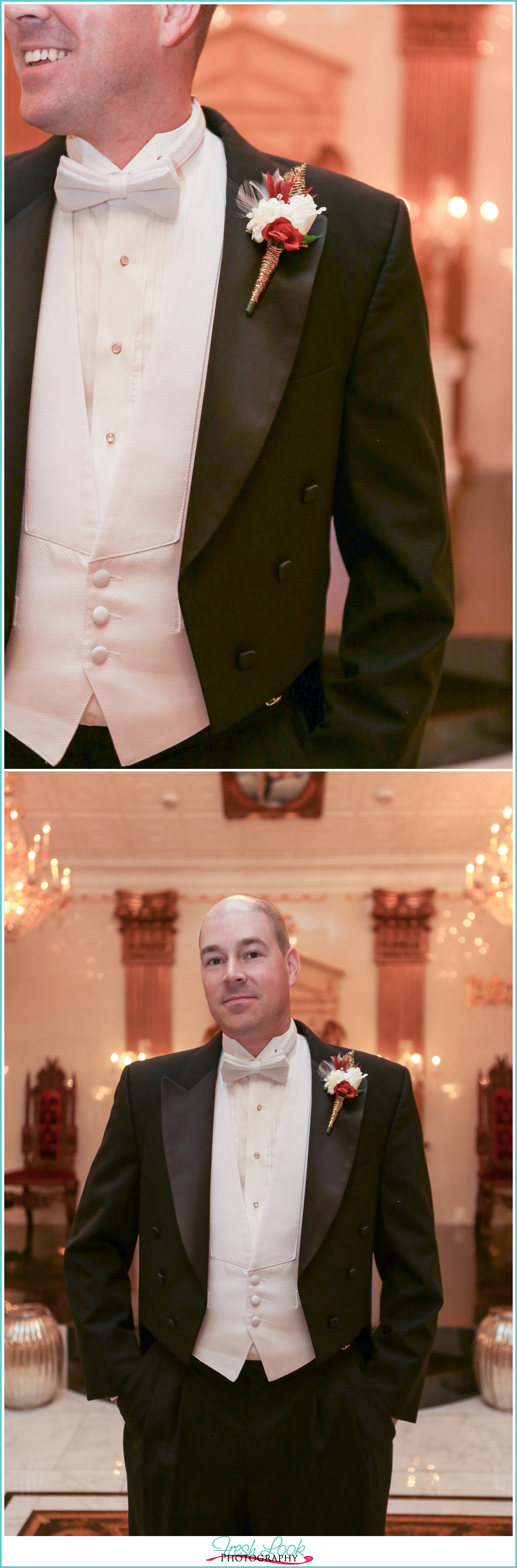 handsome groom in black tuxedo