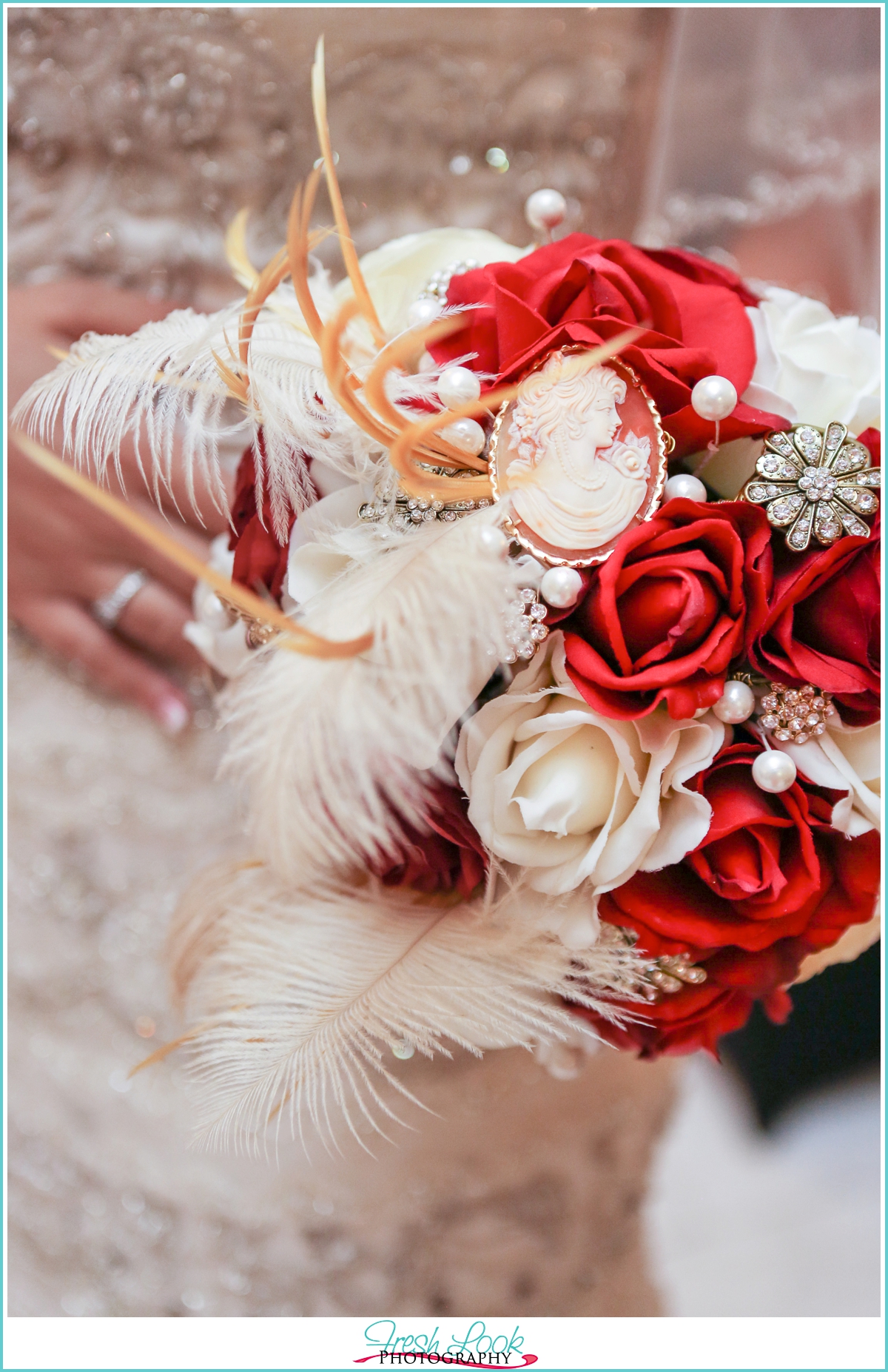 Cameo broach wedding bouquet