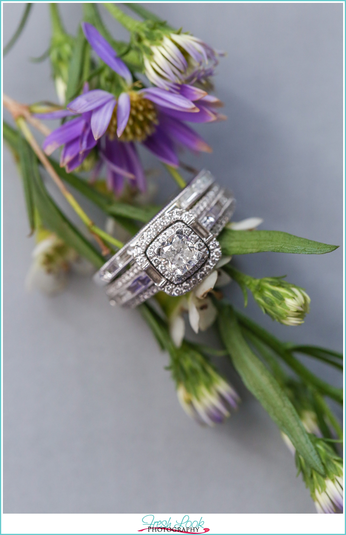 wild flowers and engagement ring