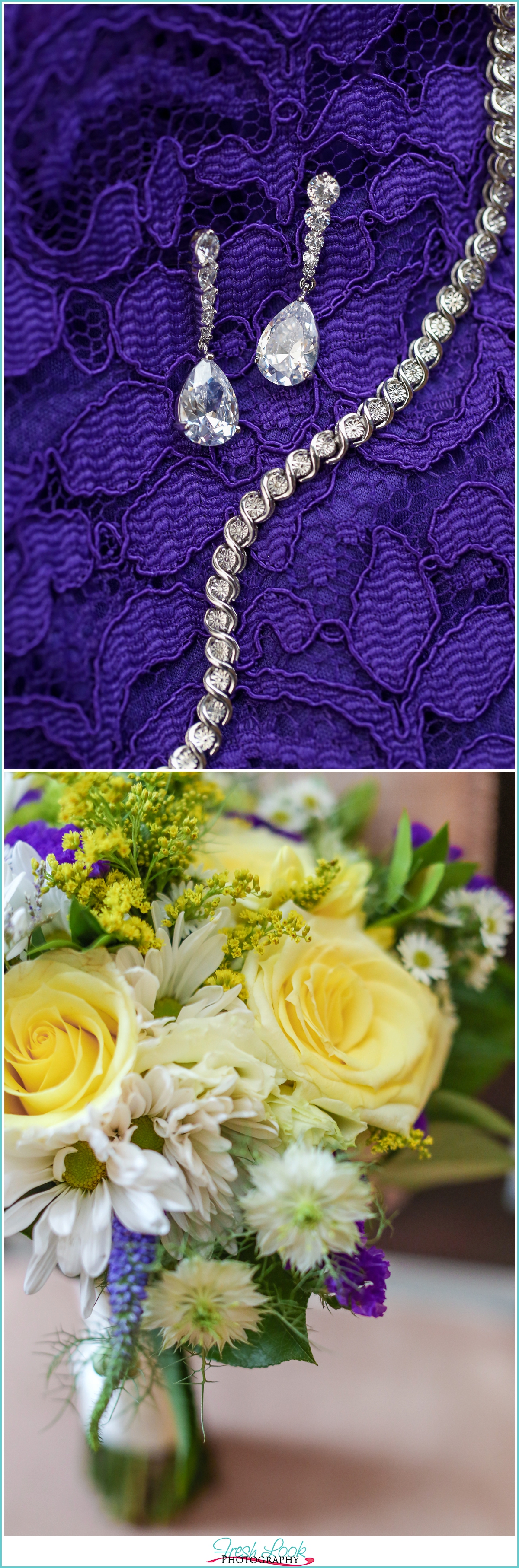 purple and yellow wedding details