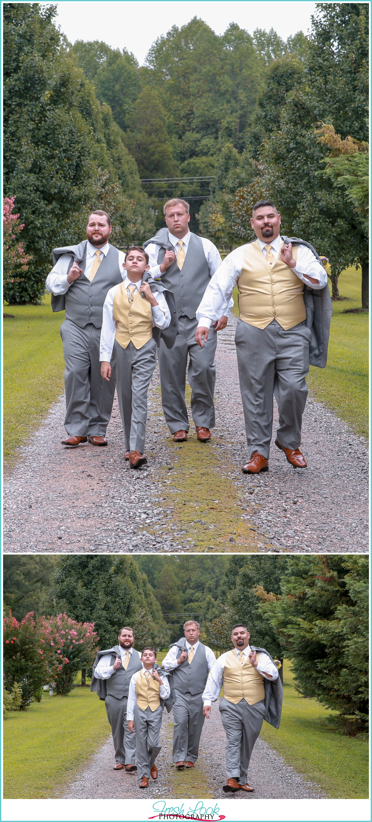 groomsmen walking and looking cool