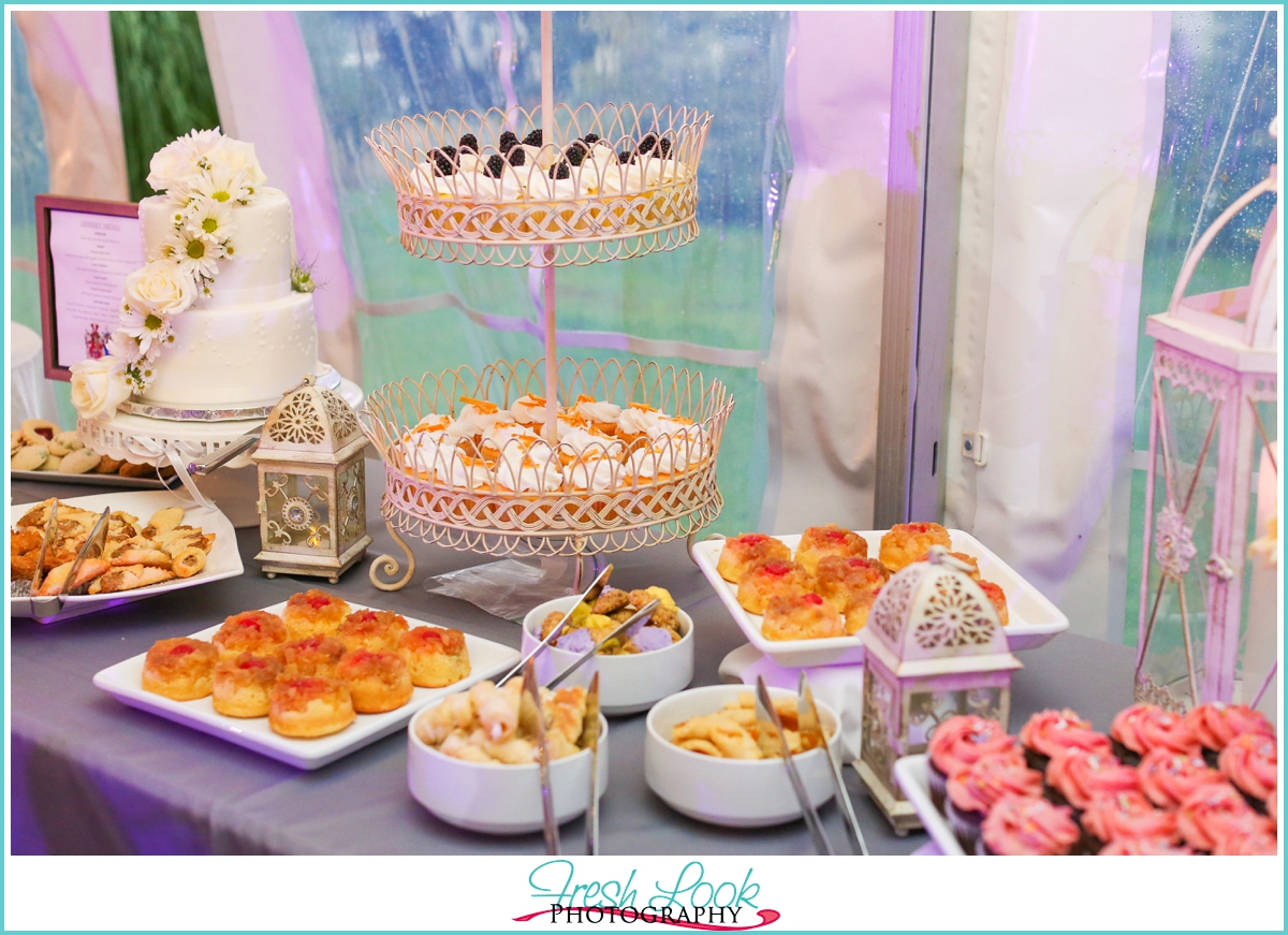 wedding reception dessert table display