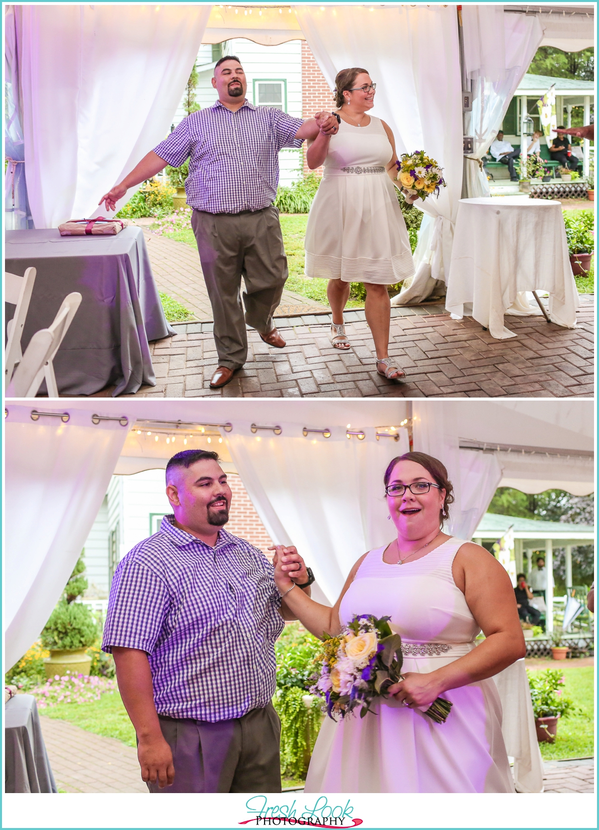 bride and groom entering the reception