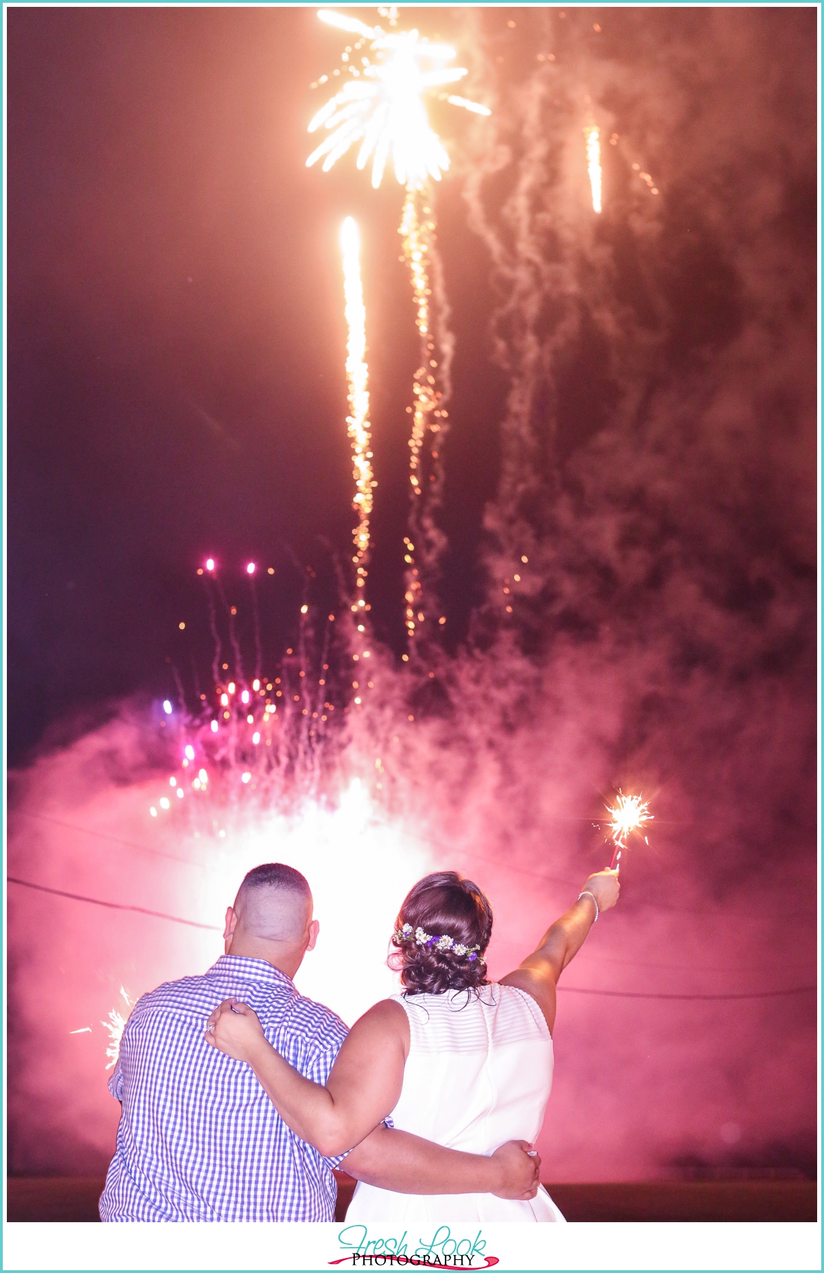 bride and groom firework exit