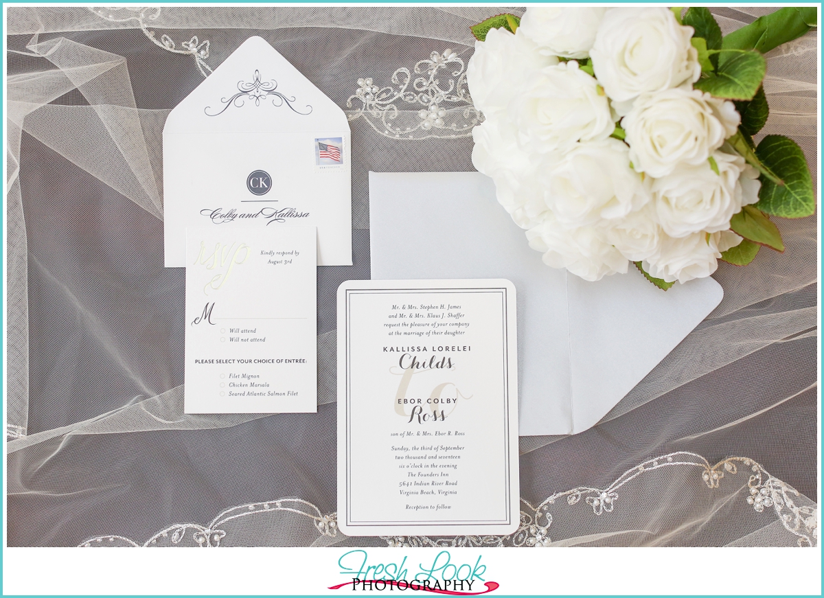 White and Navy Wedding Invitations