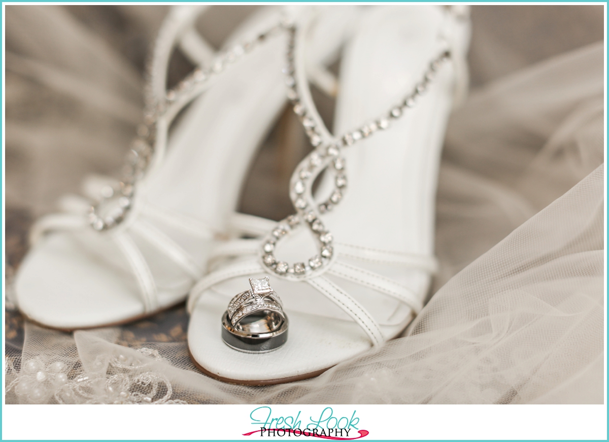 wedding rings and sparkly shoes