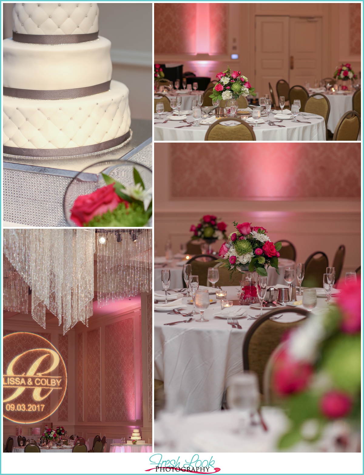 Pink and White wedding reception details