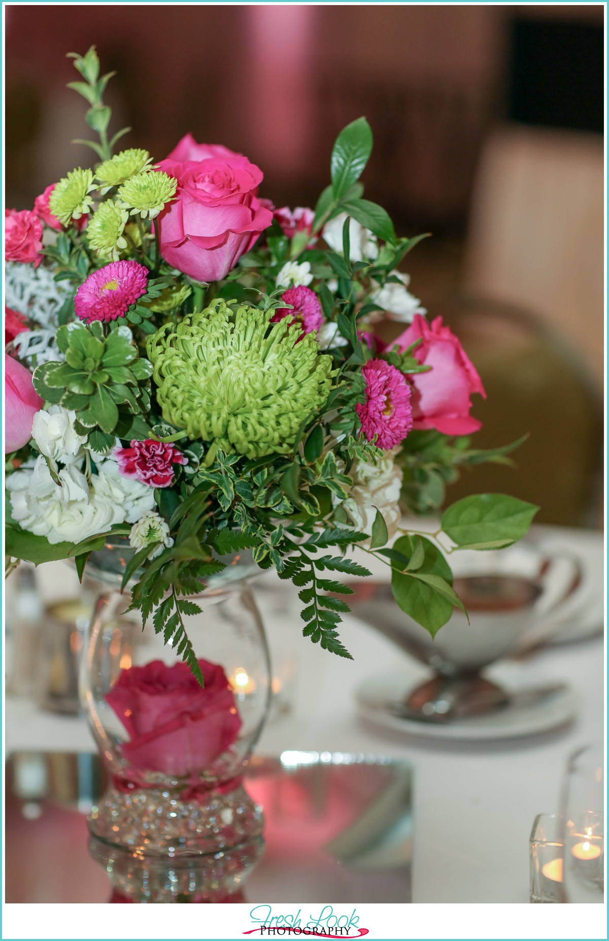 Pink and Green table centerpiece