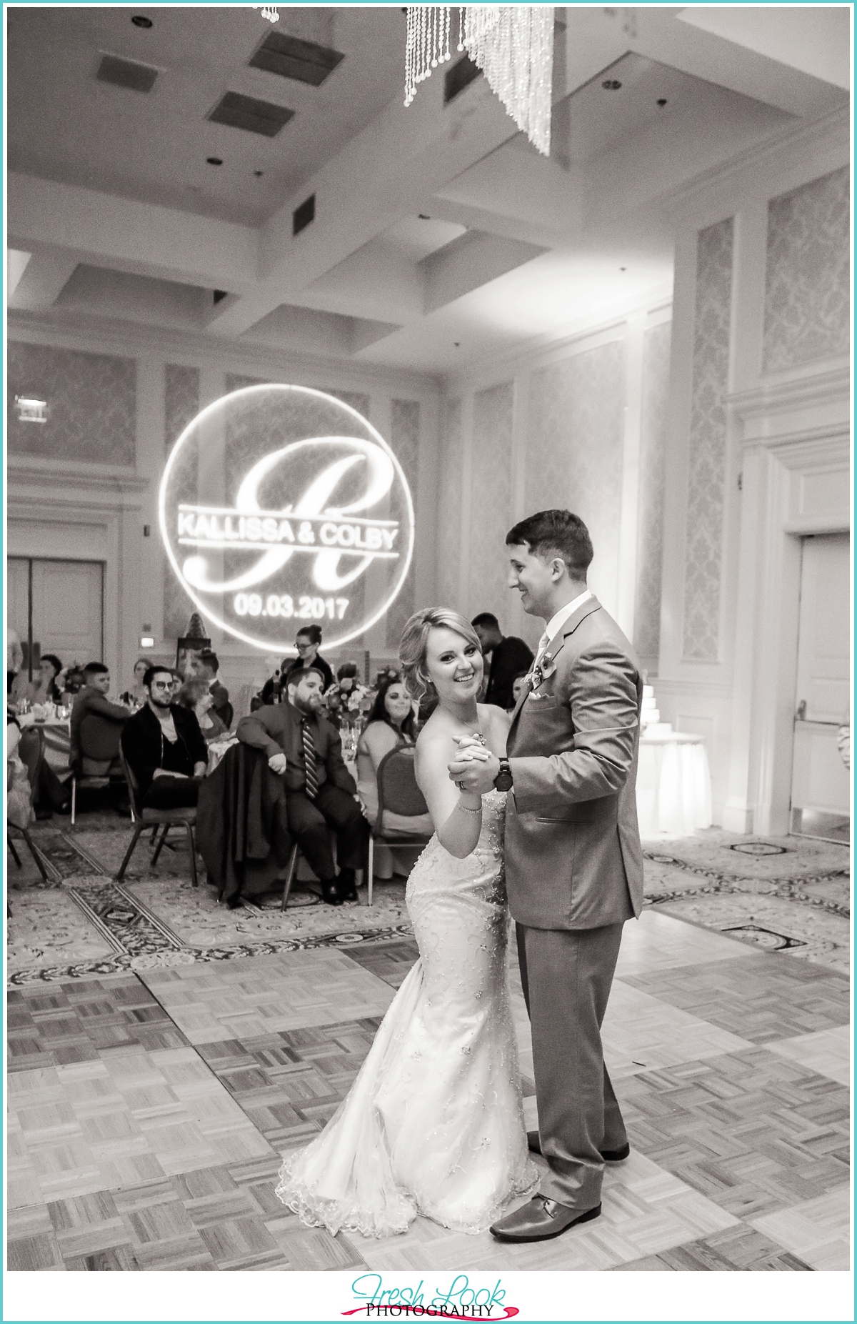 Romantic wedding dance with bride and groom