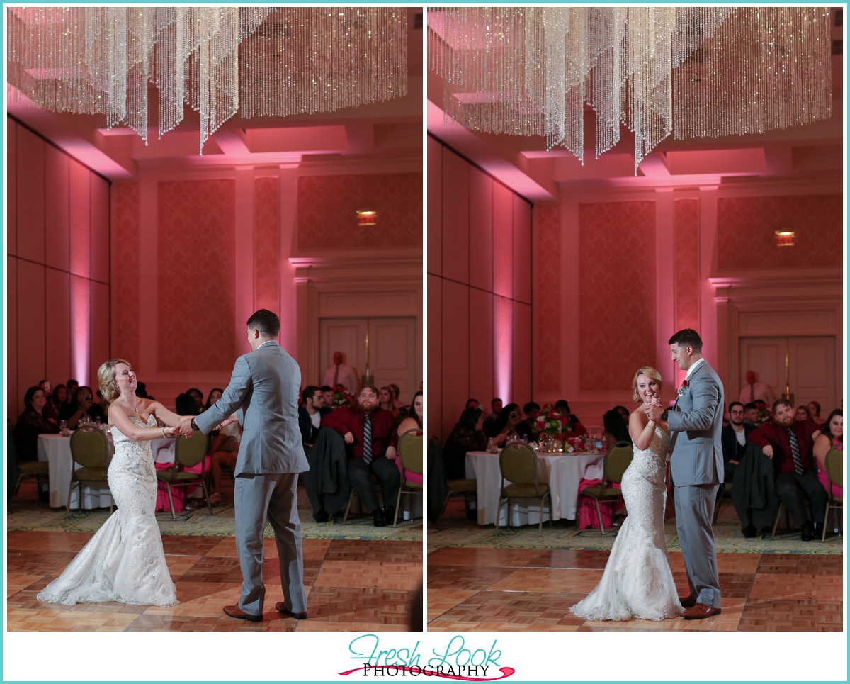 Bride and groom enjoying first dance