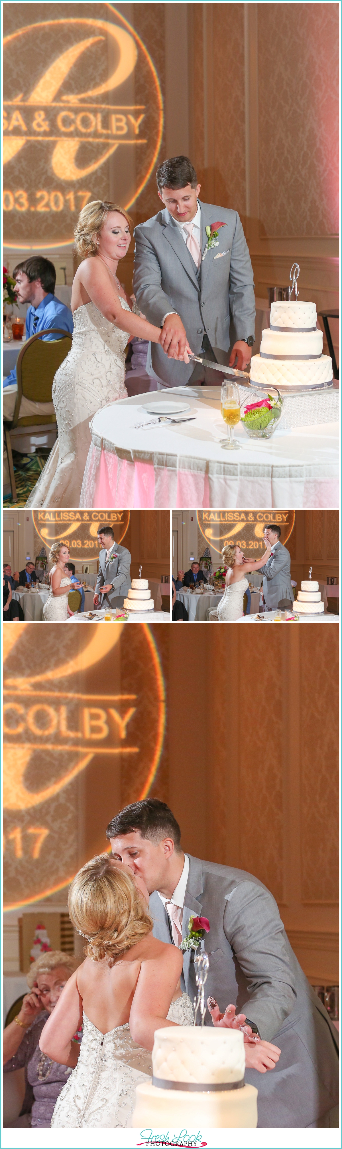 bride and groom cutting the cake