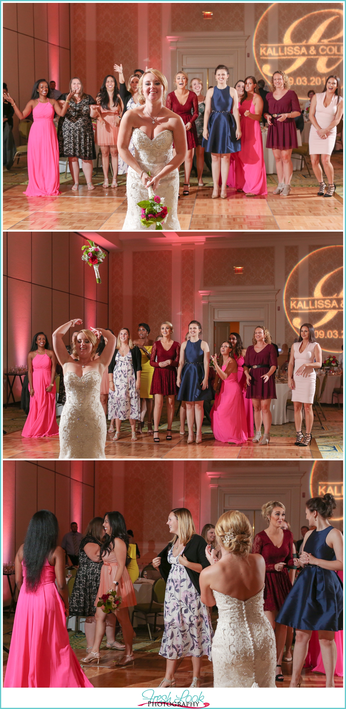 bouquet toss at reception