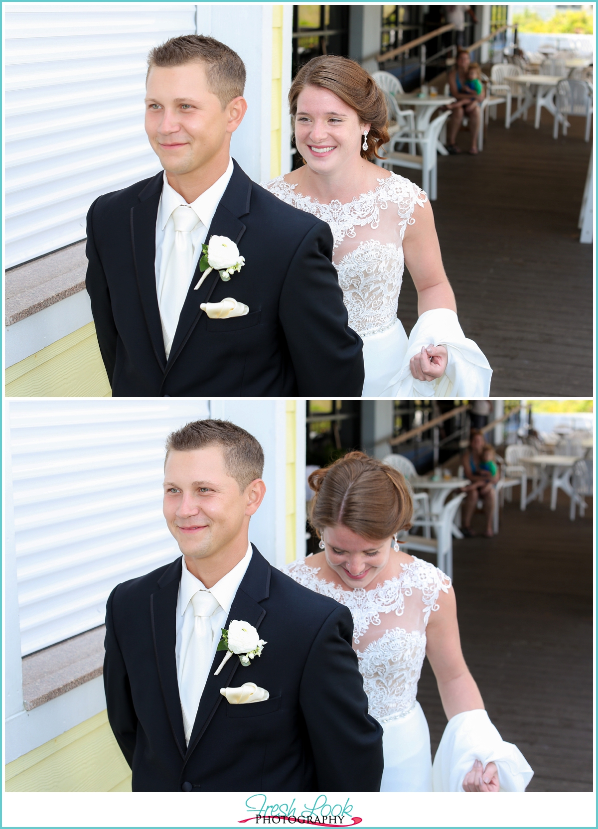 bride and groom first look