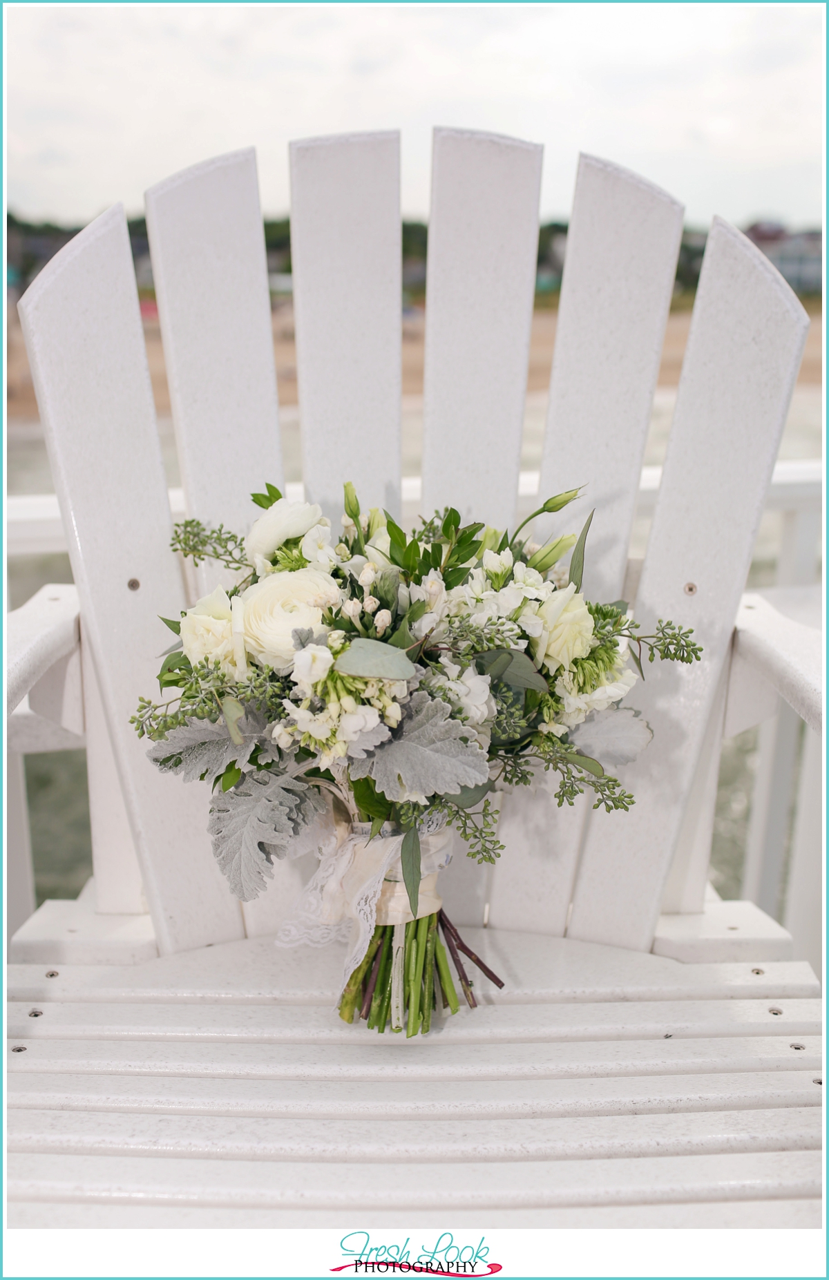 bridal bouquet and adirondack chair