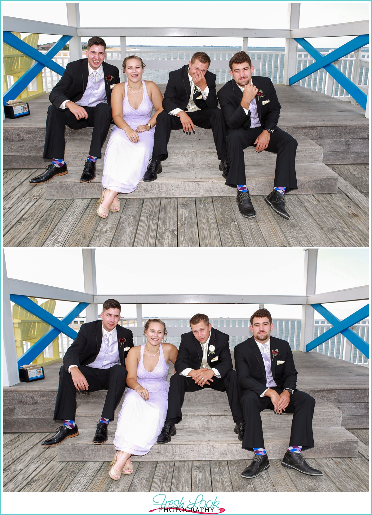 groomsmen goofing off together