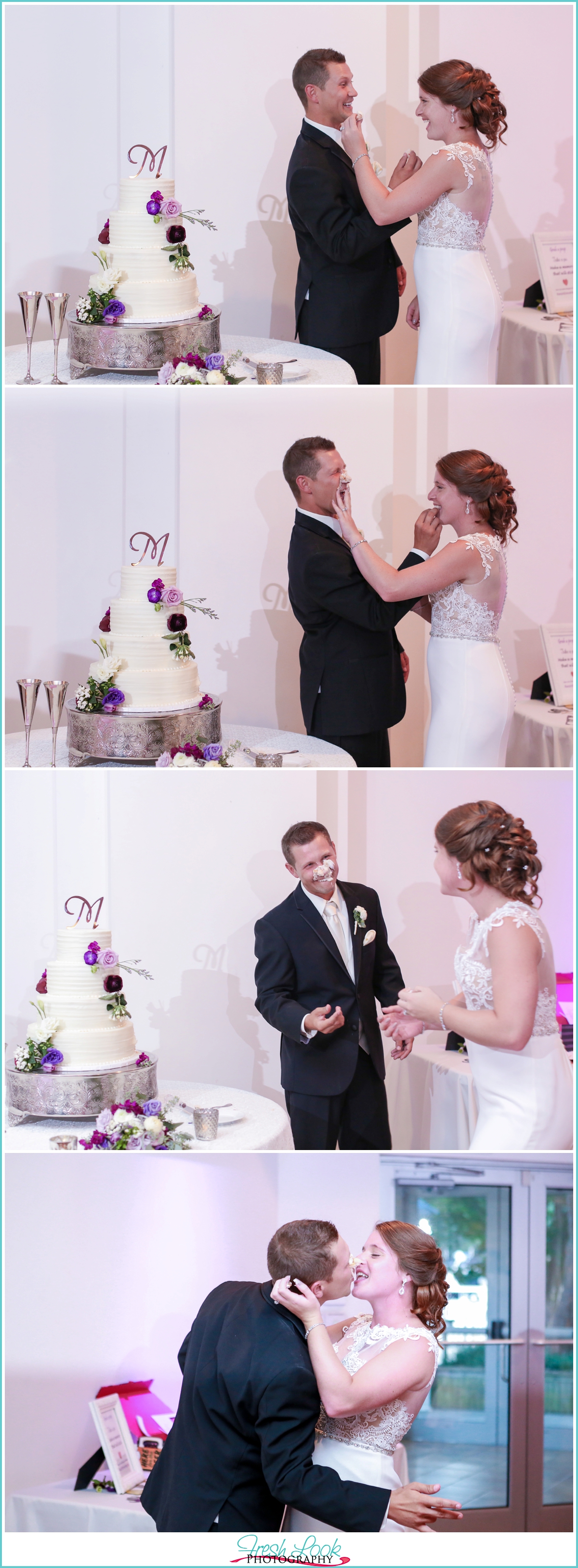smashing cake in the grooms face
