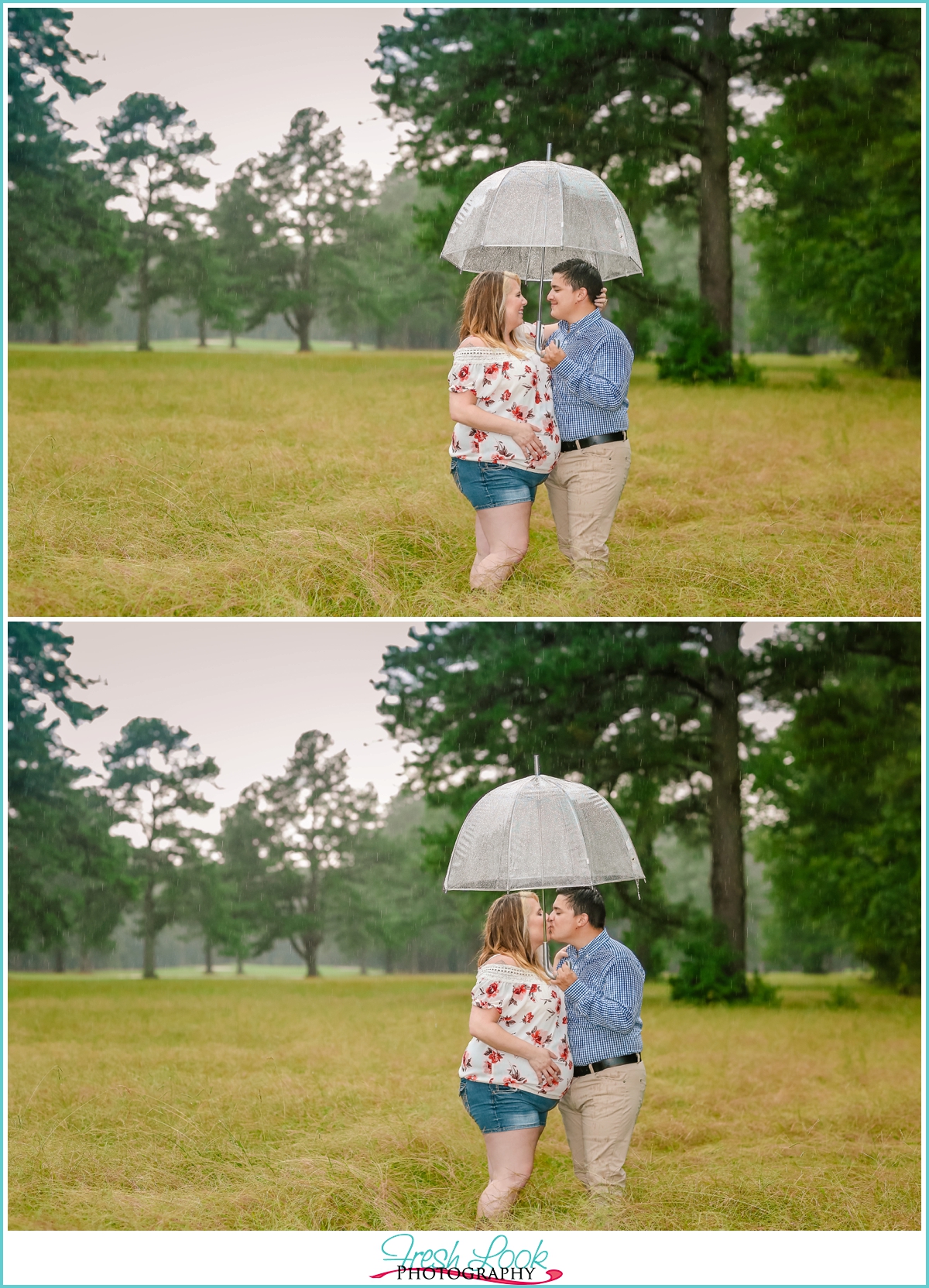 romantic maternity photos in the rain