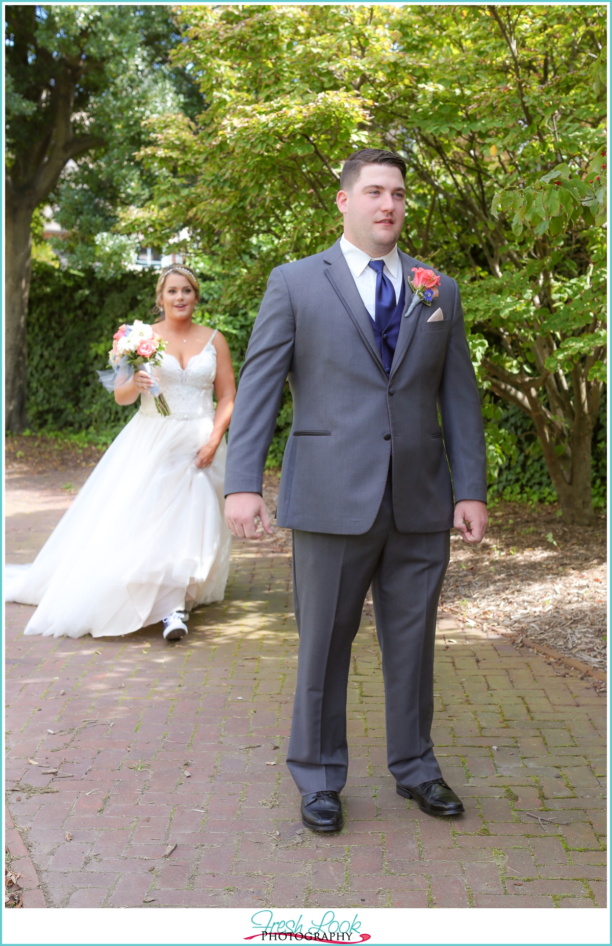 bride and groom first look