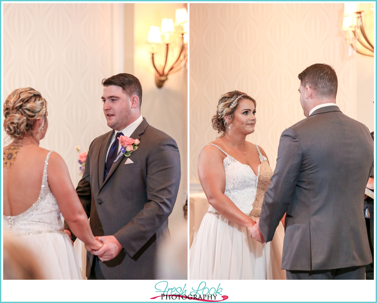 bride and groom exchanging vows