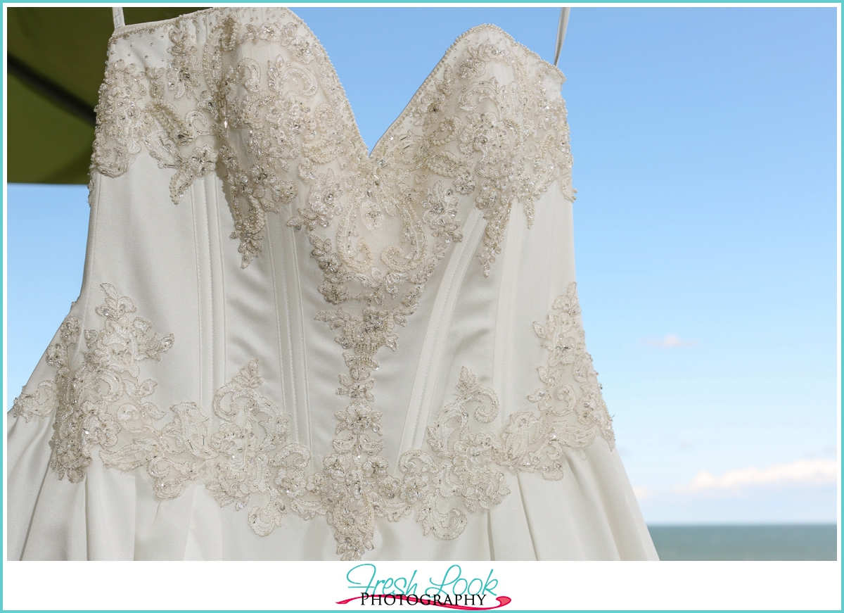 elegant sating wedding dress detail