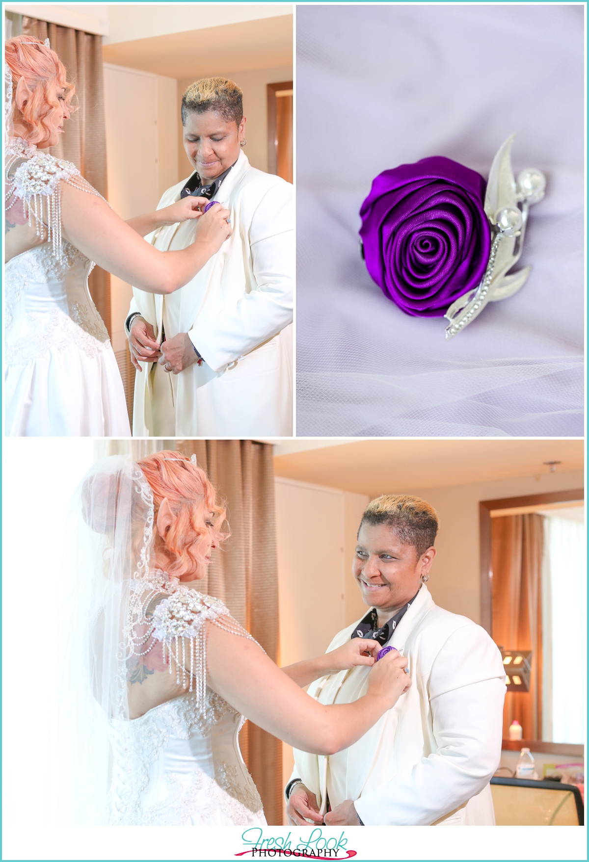 pinning on the corsage