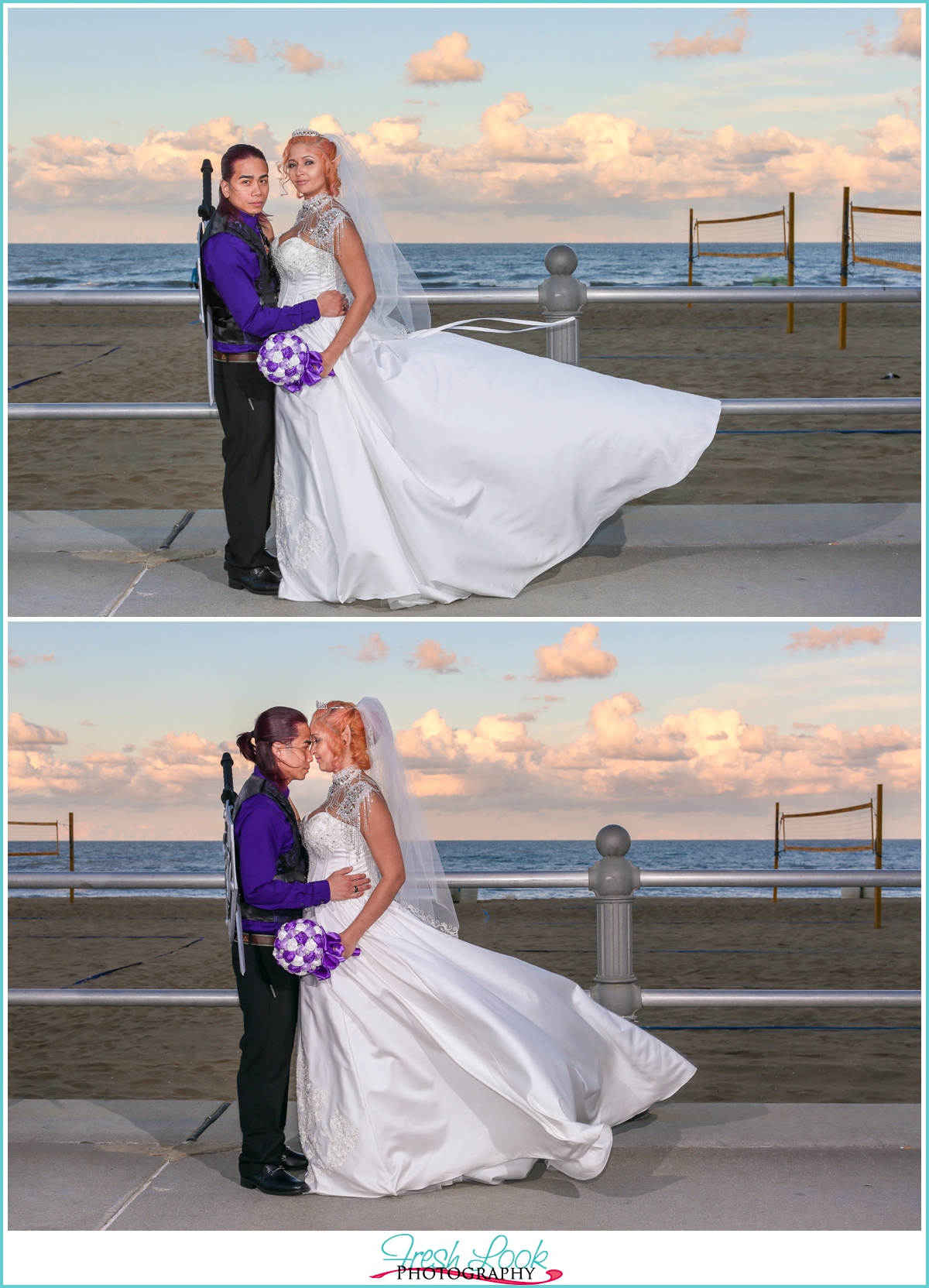 Beach pictures of the bride and groom